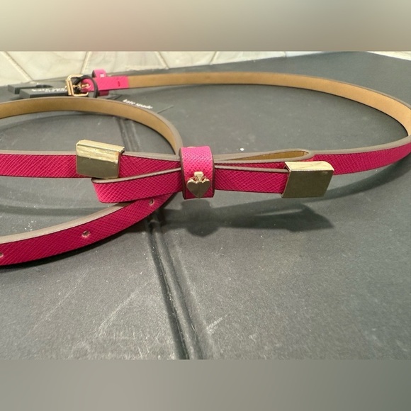 Kate Spade NY Shoestring Bow Leather Belt Large NWT Vivid Pink Gold Tips main image 5